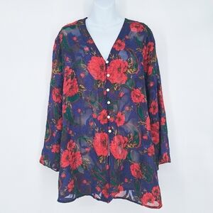 Victoria's Secret Vintage Gold Label‎ Semi Sheer Floral Blouse Size Medium